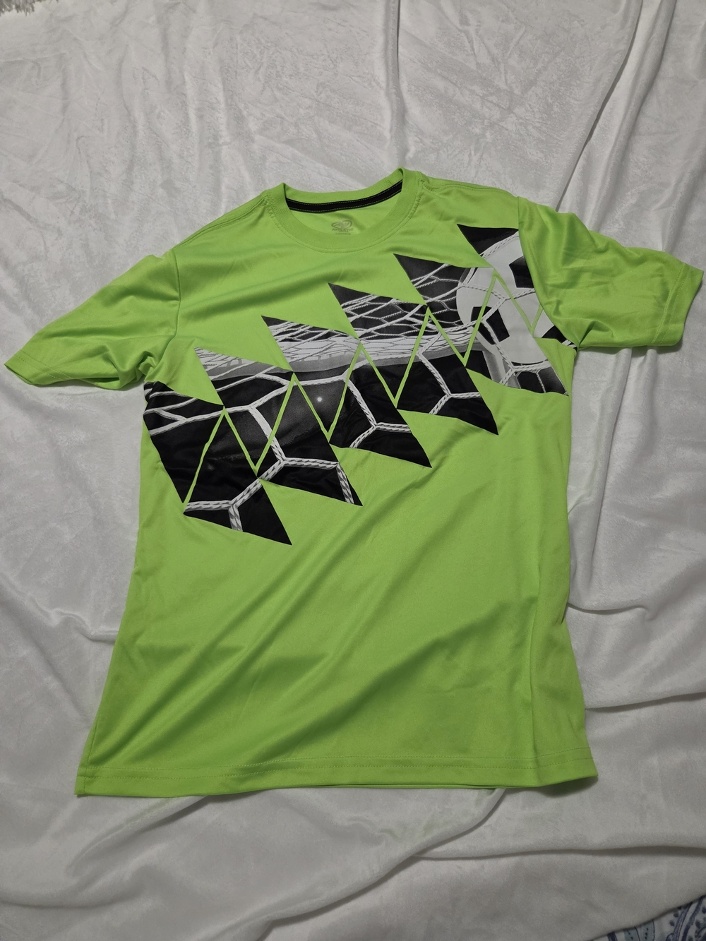 Athletic Works Neon Green Short Sleeve Tee with Black & White Geometric Print